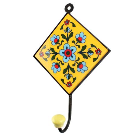 Turquoise Tiny Flower Ceramic Tile Hook